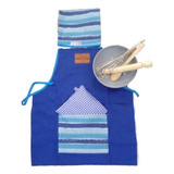 Delantal Infantil Kit De Cocina Manos A La Masa Color Azul Diseño De La Tela Delantal Con Kit De Cocina