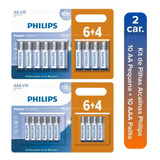 20 Pilhas Alcalinas Philips 10 Aa Pequena + 10 Aaa Palito