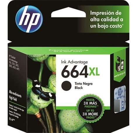 Cartucho Hp 664 Xl 664xl Negro F6v31al Garantía Original