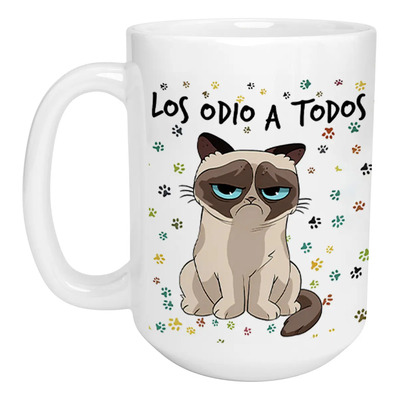 Taza Cerámica Inestampable Gato Frase Los Odio 425ml Blanca | Meses sin interés