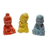 Trio De Budas Coloridos Em Ceramica 7080