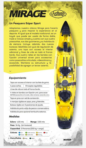 Kayak Mirage Fishing 2/3 Personas Asientos Y Remos