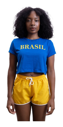 Cropped Feminino Brasil 100% Algodão Copa Do Mundo Torcedora