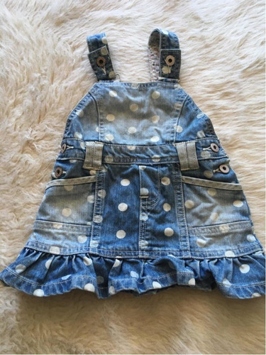 Jumper De Jean Con Pollera Bebé Estampado Lunares 3-6 Meses