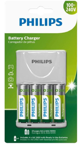 Carregador Pilhas Philips Scb2445nb/59 Aa E Aaa C/4 Pilhas