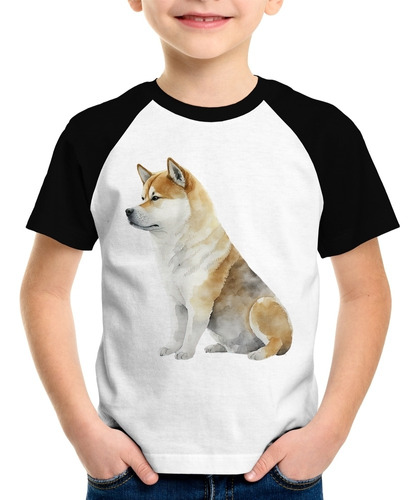 Camiseta Raglan Infantil Cachorro Shiba Inu