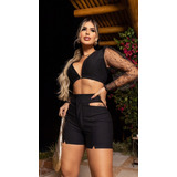 Conjunto Feminino Shorts Alfaiate E Blusa Sal E Pimenta