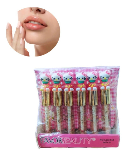 Lip Gloss Hello Kitty Blister 24 Piezas Mayoreo Favor Beauty