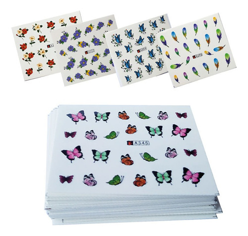 50 Láminas Tatoo Sticker Agua Para Uñas Variado