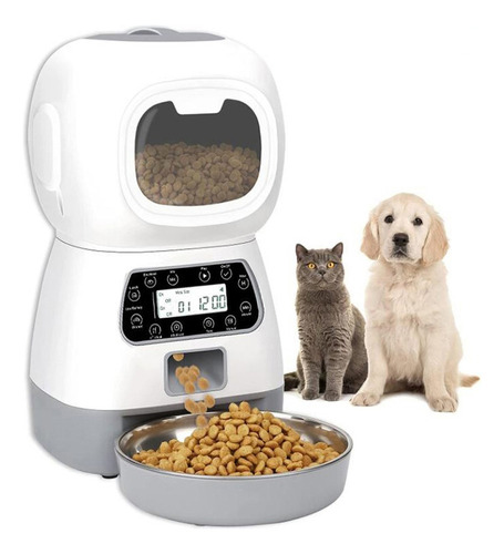Comedouro Pet Automático Alimentador Cães Gatos Ração Inox Cor Branco