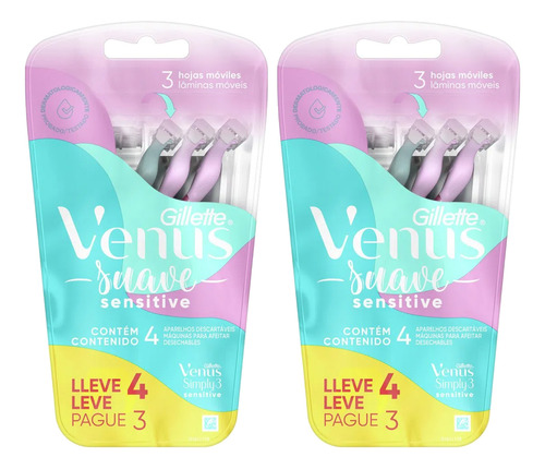 Aparelho Gillette Venus Suave Sensitive 2 Pacotes Com 4 Cada