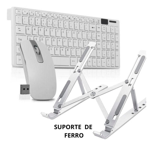 Kit Para Notebook Teclado  Mouse Sem Fio + Suporte Metal