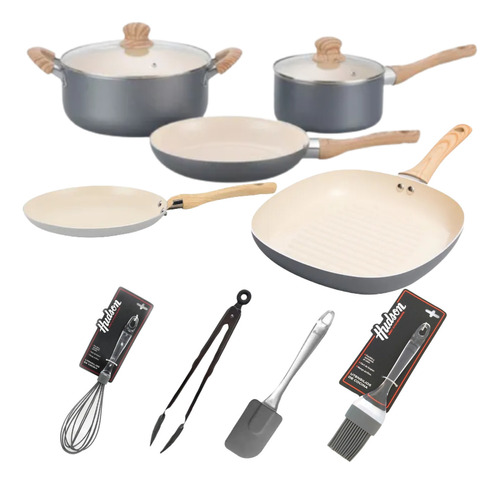 Set Bif Panq Utensilio Crema Hudson Antiadherente Original