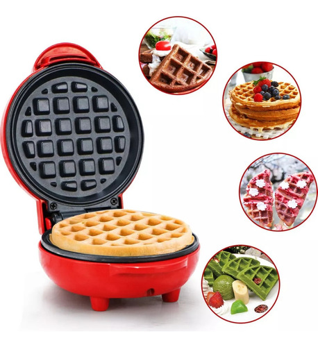 Máquina Waffle Elétrica Mini Grill Forma Clássico Redonda 