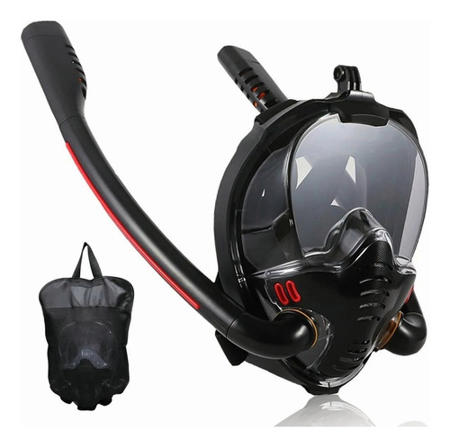 Máscara Snorkel De Buceo De Cara Completa Doble Tubo Sunoffer Negro