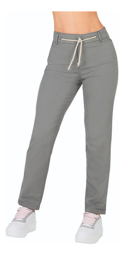 Pantalon Casual Dama Tiro Medio Pretina Elastica Gris 153-80