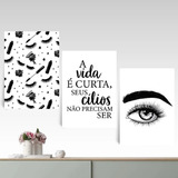 Kit 3 Placas Quadros Mdf Sobrancelha Estética Cílios Salã