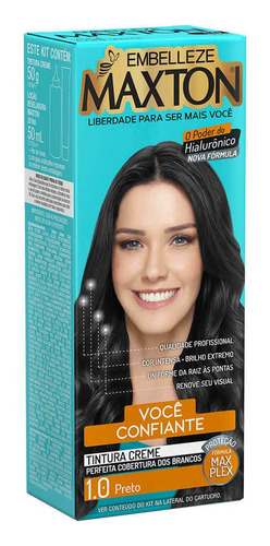 Kit Tinte Maxton  Tintura Creme Tom 1.0 Preto Para Cabelo