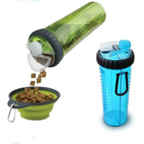 Botella Para Agua Y Alimento + Plato Plegable Paseo Mascotas