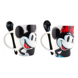 Dúo Tazas Set 2 Pza Con Cuchara Mickey Minnie Mouse 100 Años