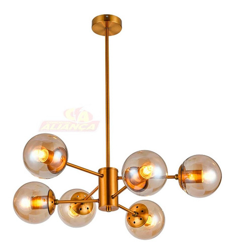 Lustre Moderno Pendente Nitrolux Pa-02 Dourado 6 Lampadas