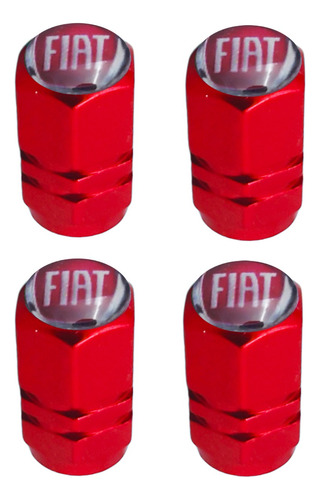4 Tapones De Válvula Fiat Para Llantas Aluminio Rojo