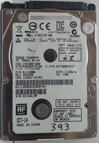 Disco Hgst Hts545050a7e380 500gb 2.5 Sata- 393 Recuperodatos