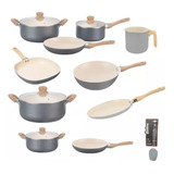 Set Hudson Gris Gray 14pz Jarro Bifera Panq Wok Olla Sarten