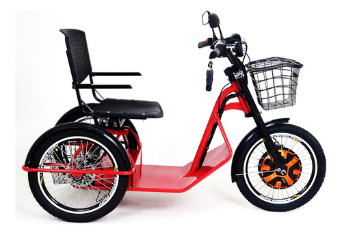 Triciclo Elétrico 800w Sem Amortecedor Vermelho