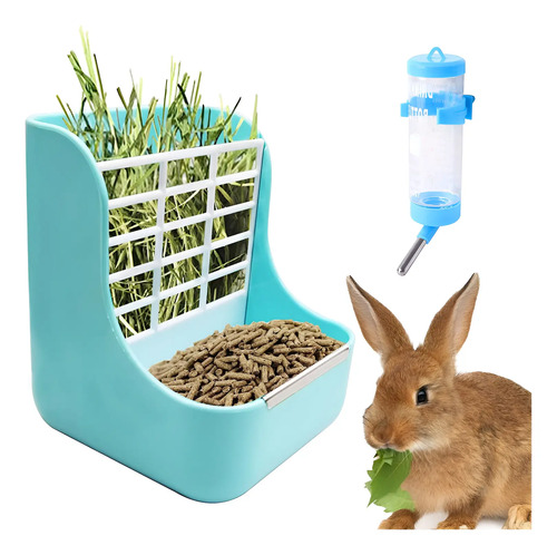 Kit Comedero Bebedero Heno Para Conejo Cuyos Chinchillas