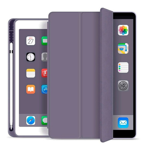 Capa Smart Case Para iPad 7 8 9 Slot Pencil Magnética Roxa