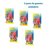 5 Pares Guante Satinado Látex Ambiderm® Tamaño Chico, Rojo