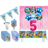 Kit Decoración Bluey X12 Cortina + Vela Decoracion Full Rosa