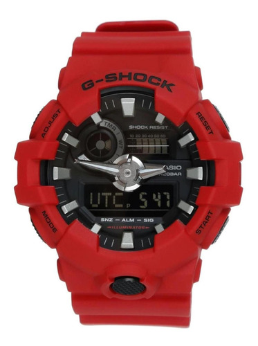 Reloj Casio G-shock Ga-700 Para Caballero Color De La Correa Rojo Color Del Bisel Rojo Color Del Fondo Negro