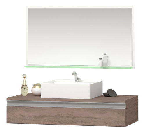 Conjunto Gabinete Banheiro Safira 80cm + Cuba + Espelheira
