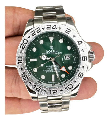 Relogio Masculino Rolex Explorer Prata Com Verde