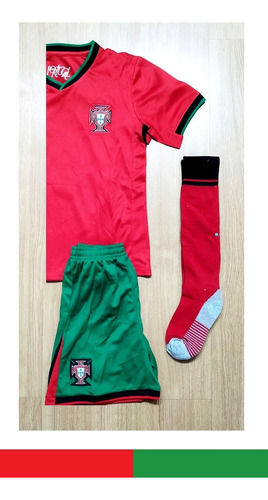 Uniforme Infantil Completo Portugal Eurocopa 24 Ronaldo Cr7