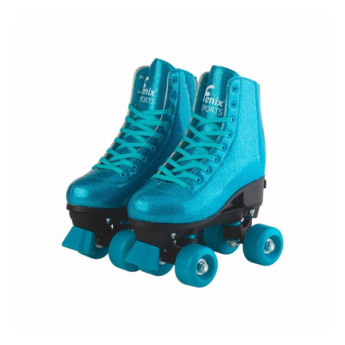 Patins 4 Rodas Retrô Azul Glitter Menina 31ao42 Roller Skate