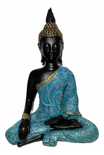 Buda Negro Y Azul Estatua Feng Shui