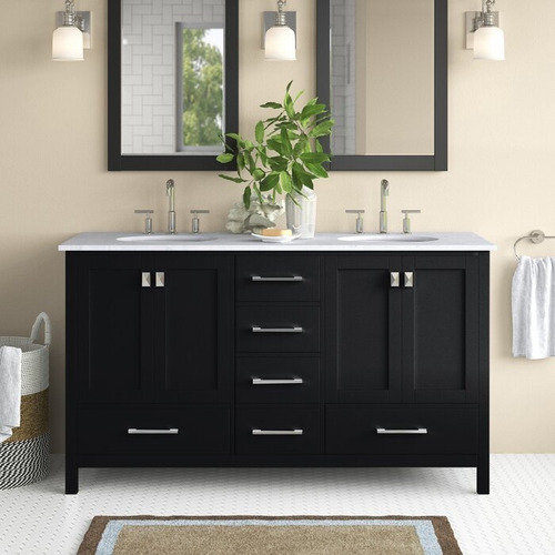 Mueble Para Baño, Vanity Gabinete Doble 60 , Parejas Negro