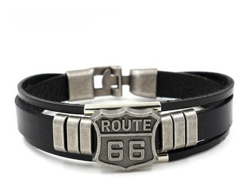 Pulsera Cuero Route 66 Negra