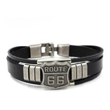 Pulsera Cuero Route 66 Negra