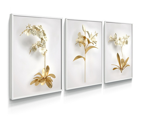 Quadro Decorativo Para Quarto Casal 3d Dourado Flores Grande
