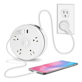 Extensión Eléctrica Enrollable Multitoma 4 Salidas Ac 2 Usb Color Blanco 127v