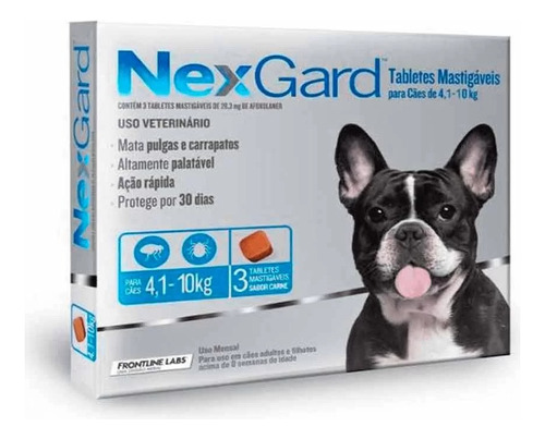 Nexgard Cães 4,1 A 10kg C/ 3 Tabletes - Frontline Labs