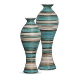 Dupla Vaso Califórnia G E M Cerâmica Azul E Palha Marrakesh