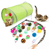 Kit Brinquedos Para Gatos Com Tunel De 50 Cm + 20 Brinquedos