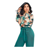 Conjunto De Blusa Estampada Con Pantalón Verde 994-35