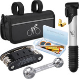 Kit Ferramentas Bicicleta Chaves Bomba De Ar Remendo Pneu