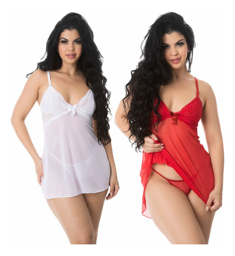 Kit 2 Camisolas Sensual Tule Transparente Feminina